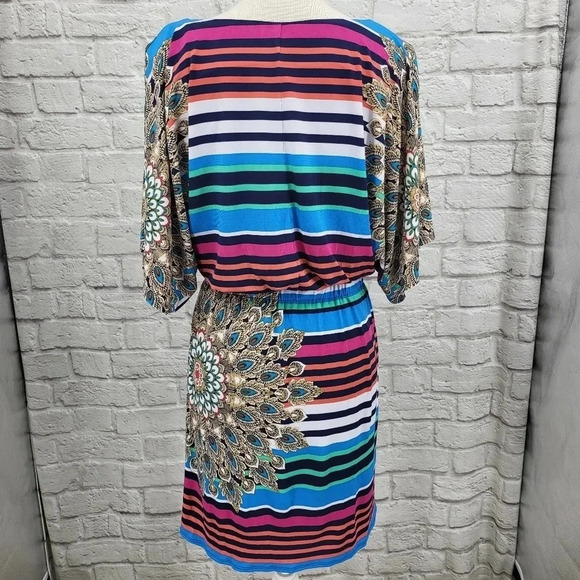 LAUNDRY BY SHELLI SEGAL Striped Peacock Belted Dress Sz XS - Picture 8 of 14